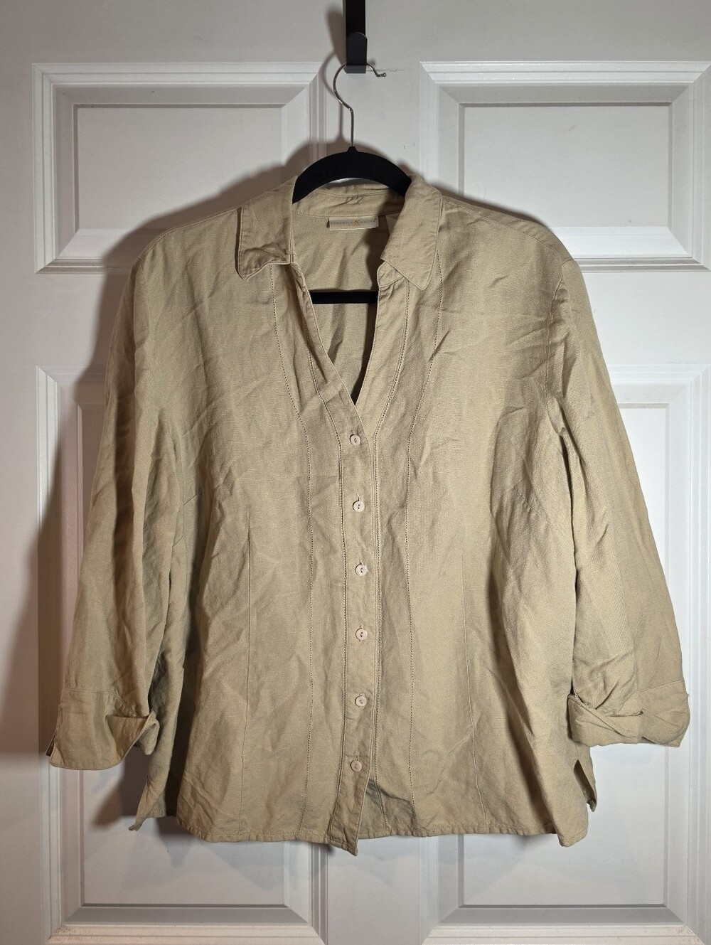 Preswick & Moore Linen Blend Light Beige Button-Up Collared Shirt Women 1X